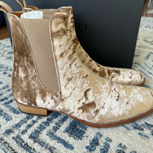 ORO reggio LEATHER boots in tan velvet, sz men 10, made in SPAIN - Picture 6 of 11